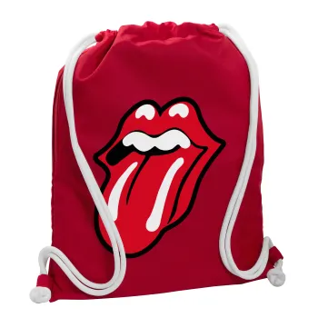 Rolling Stones Kiss, Backpack pouch GYMBAG Red, with pocket (40x48cm) & thick cords