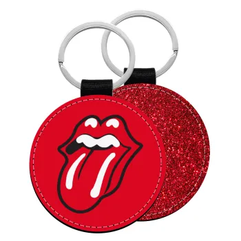 Rolling Stones Kiss, Μπρελόκ Δερματίνη, στρογγυλό ΚΟΚΚΙΝΟ (5cm)