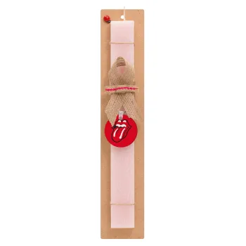 Rolling Stones Kiss, Easter Set, wooden keychain & scented flat Easter candle (30cm) (PINK)