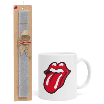 Rolling Stones Kiss, Easter Set, Ceramic Cup (330ml) & Easter aromatic flat candle (30cm) (GRAY)