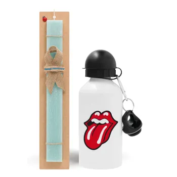 Rolling Stones Kiss, Easter Set, metallic aluminum water bottle (500ml) & scented flat candle (30cm) (TURQUOISE)