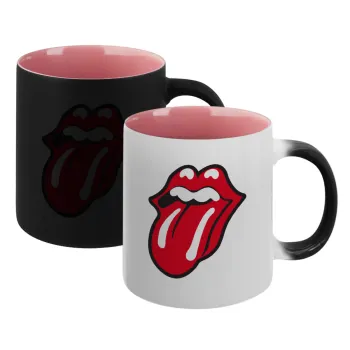 Rolling Stones Kiss, Κούπα Μαγική εσωτερικό ΡΟΖ, κεραμική 330ml που αλλάζει χρώμα με το ζεστό ρόφημα