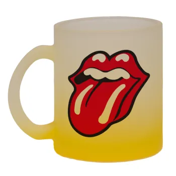 Rolling Stones Kiss, Κούπα γυάλινη δίχρωμη με βάση το κίτρινο ματ, 330ml