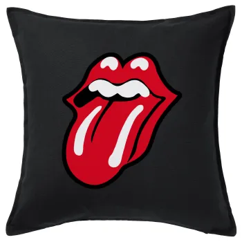 Rolling Stones Kiss, Μαξιλάρι καναπέ Μαύρο 100% βαμβάκι, περιέχεται το γέμισμα (50x50cm)