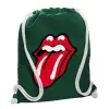 Backpack pouch GYMBAG BOTTLE GREEN, with pocket (40x48cm) & thick white cords