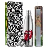 Easter Set, metallic stainless thermos flask (500ml) & scented flat Easter candle (30cm) (GRAY)