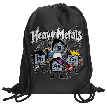 Heavy metals chemical — Τσάντα πλάτης πουγκί GYMBAG Μαύρη, με τσέπη (40x48cm) & χονδρά κορδόνια