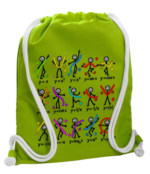 Οι συναρτήσεις… χορεύουν! — Backpack bag GYMBAG LIME GREEN, with pocket (40x48cm) & thick cords