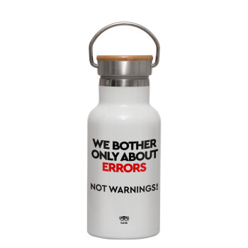 We bother only about errors, not warnings, Metallic thermos (Stainless steel) White with wooden lid (bamboo), double-walled, 350ml