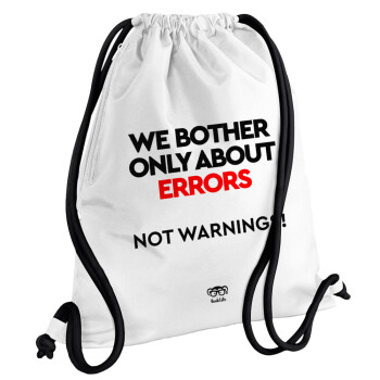 We bother only about errors, not warnings, Backpack pouch GYMBAG white, with pocket (40x48cm) & thick cords