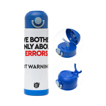 We bother only about errors, not warnings, Children's hot water bottle, stainless steel, with safety straw, BLUE (500ml)