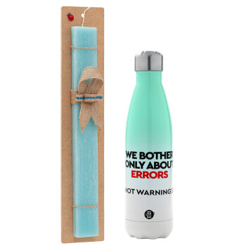 We bother only about errors, not warnings, Easter Set, Metallic green/white thermos (Stainless steel), double-walled, 500ml & scented flat Easter candle (30cm) (TURQUOISE)