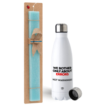 We bother only about errors, not warnings, Easter Set, metallic stainless steel water bottle (750ml) & aromatic flat Easter candle (30cm) (TURQUOISE)