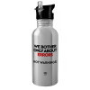 Water bottle Silver with straw, stainless steel 600ml