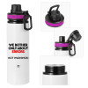 Metallic water bottle with safety lid, 850ml aluminum