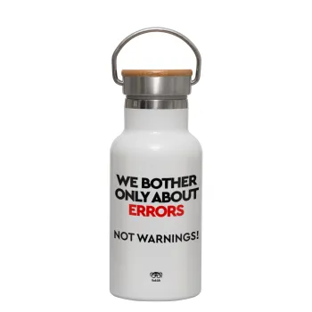 We bother only about errors, not warnings, Metallic thermos (Stainless steel) White with wooden lid (bamboo), double-walled, 350ml