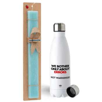 We bother only about errors, not warnings, Easter Set, metallic stainless steel water bottle (750ml) & aromatic flat Easter candle (30cm) (TURQUOISE)