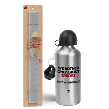 We bother only about errors, not warnings, Πασχαλινή Λαμπάδα με παγούρι μεταλλικό Ασημένιο αλουμινίου (500ml) & κερί αρωματικό πλακέ (30cm) (ΓΚΡΙ)