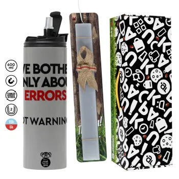 We bother only about errors, not warnings, Πασχαλινή Λαμπάδα με Travel Tumbler θερμό (600ml, BPA free) & κερί αρωματικό πλακέ (30cm) (ΓΚΡΙ)