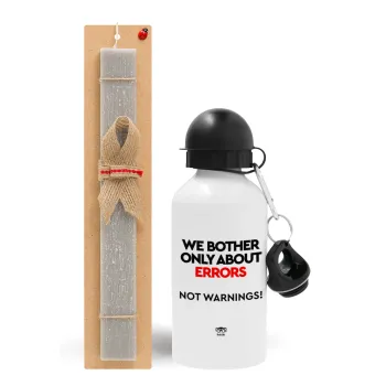 We bother only about errors, not warnings, Easter Set, metallic aluminum water bottle (500ml) & aromatic flat Easter candle (30cm) (GRAY)