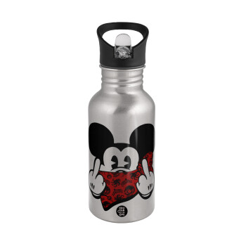 Mickey the fingers, Water bottle Silver with straw, stainless steel 500ml