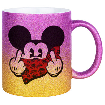 Mickey the fingers, Κούπα Χρυσή/Ροζ Glitter, κεραμική, 330ml