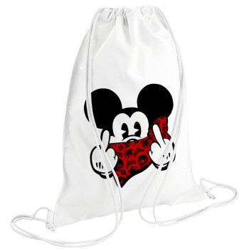 Mickey the fingers, Τσάντα πλάτης πουγκί GYMBAG λευκή (28x40cm)