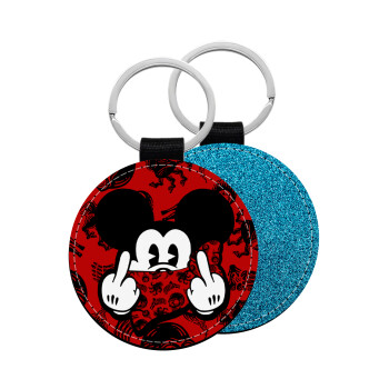 Mickey the fingers, Μπρελόκ Δερματίνη, στρογγυλό ΜΠΛΕ (5cm)