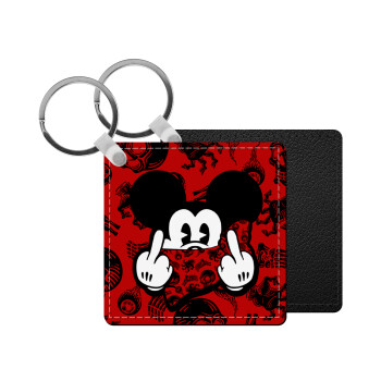 Mickey the fingers, Μπρελόκ Δερματίνη, τετράγωνο ΜΑΥΡΟ (5x5cm)