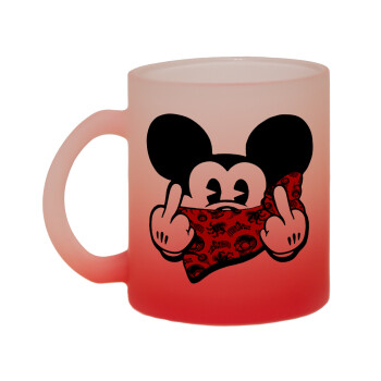Mickey the fingers, Κούπα γυάλινη δίχρωμη με βάση το κόκκινο ματ, 330ml