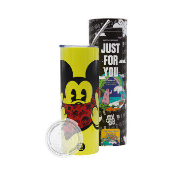 Mickey the fingers, Neon Yellow Travel Tumbler, with metal straw (Stainless steel 304 Food grade, BPA free, 600ml)