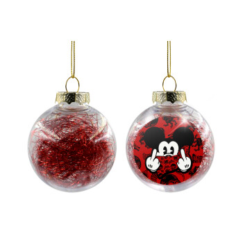 Mickey the fingers, Χριστουγεννιάτικη μπάλα δένδρου διάφανη με κόκκινο γέμισμα 8cm