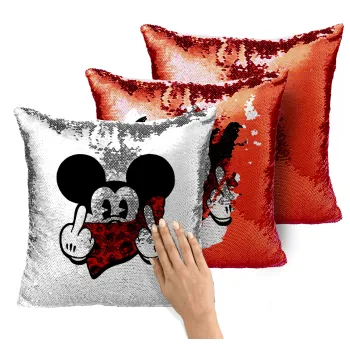 Mickey the fingers, Μαξιλάρι καναπέ Μαγικό Κόκκινο με πούλιες 40x40cm περιέχεται το γέμισμα