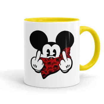 Mickey the fingers, Κούπα χρωματιστή κίτρινη, κεραμική, 330ml