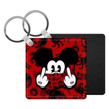 Mickey the fingers, Μπρελόκ Δερματίνη, τετράγωνο ΜΑΥΡΟ (5x5cm)