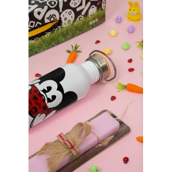 Mickey the fingers, Πασχαλινή Λαμπάδα με παγούρι μεταλλικό (620ml, stainless steel) & κερί αρωματικό πλακέ (30cm) (ΡΟΖ)