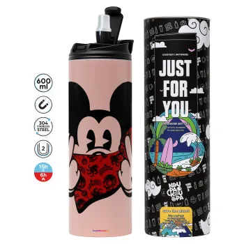 Mickey the fingers, Tumbler ποτήρι θερμό ΡΟΖ από ανοξείδωτο ατσάλι 600ml