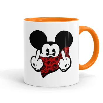 Mickey the fingers, Κούπα χρωματιστή πορτοκαλί, κεραμική, 330ml