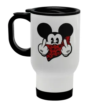 Mickey the fingers, Κούπα ταξιδιού ανοξείδωτη με καπάκι, διπλού τοιχώματος (θερμό) λευκή 450ml