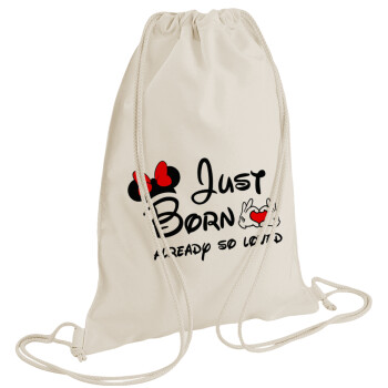 Just born already so loved, Backpack bag GYMBAG natural (28x40cm)