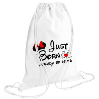 Just born already so loved, Τσάντα πλάτης πουγκί GYMBAG λευκή (28x40cm)