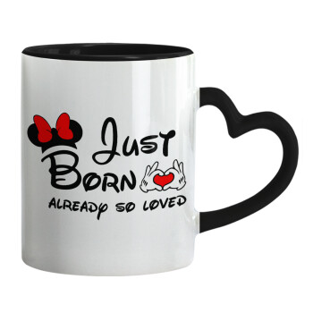 Just born already so loved, Mug heart black handle, ceramic, 330ml