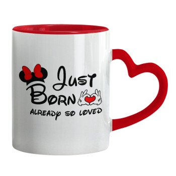 Just born already so loved, Mug heart red handle, ceramic, 330ml
