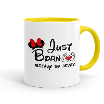Just born already so loved, Κούπα χρωματιστή κίτρινη, κεραμική, 330ml