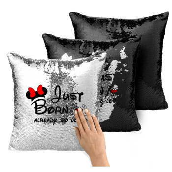 Just born already so loved, Μαξιλάρι καναπέ Μαγικό Μαύρο με πούλιες 40x40cm περιέχεται το γέμισμα