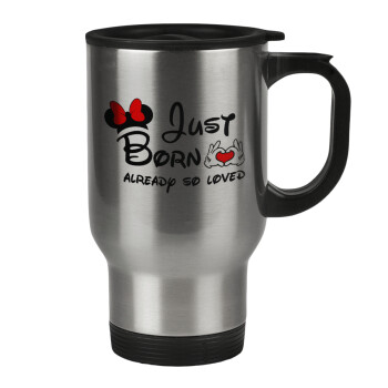 Just born already so loved, Stainless steel travel mug with lid, double wall 450ml
