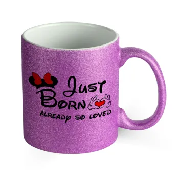 Just born already so loved, Κούπα Μωβ Glitter που γυαλίζει, κεραμική, 330ml