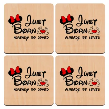 Just born already so loved, ΣΕΤ x4 Σουβέρ ξύλινα τετράγωνα plywood (9cm)