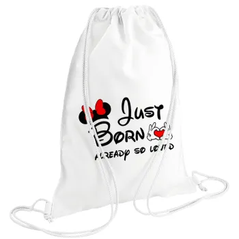 Just born already so loved, Τσάντα πλάτης πουγκί GYMBAG λευκή (28x40cm)