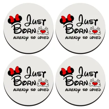 Just born already so loved, SET of 4 round wooden coasters (9cm)